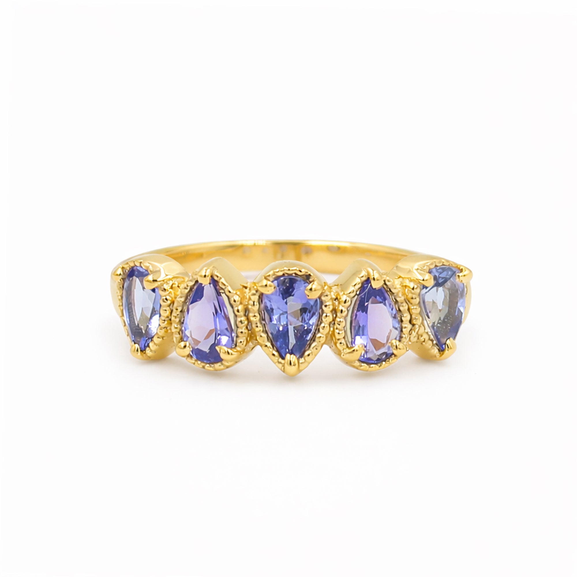 Five Pear Tanzanite Cluster Ring in 925 Silver