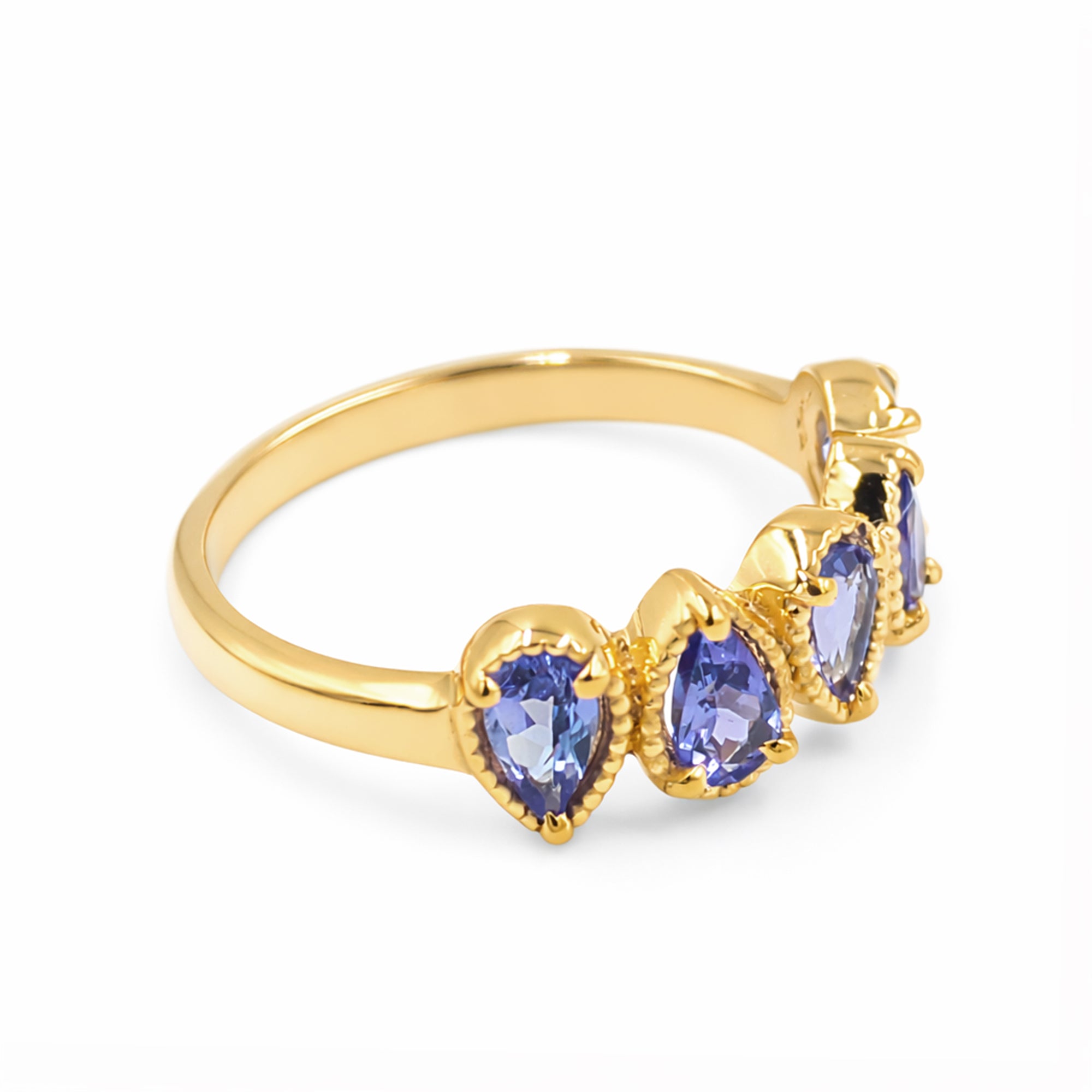 Five Pear Tanzanite Cluster Ring in 925 Silver