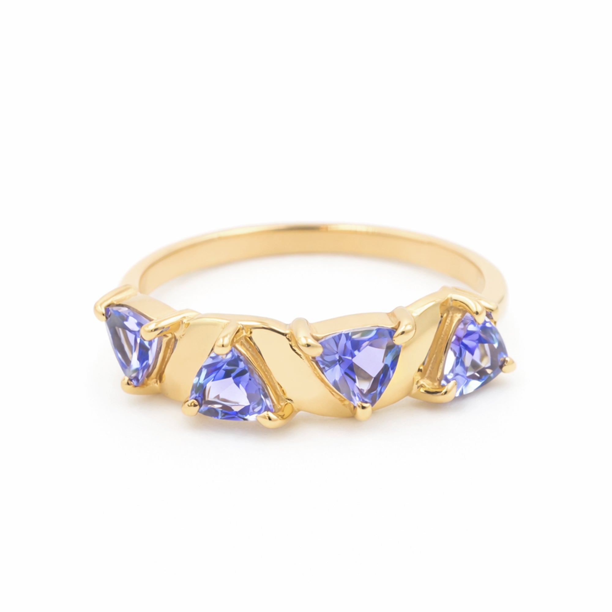 Blue Quad Trillion Tanzanite Ring in 925 Sterling Silver Abstract Designer Statement Ring