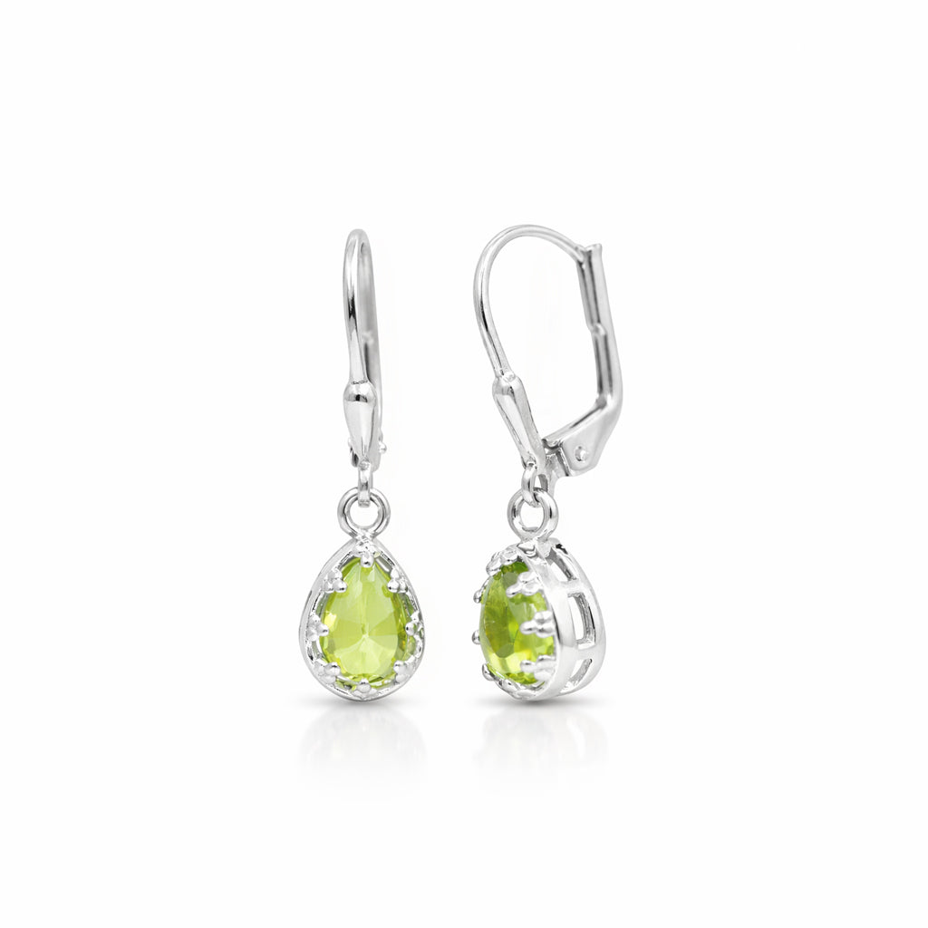 Peridot Pear Drop Leverback Earrings in 925 Silver