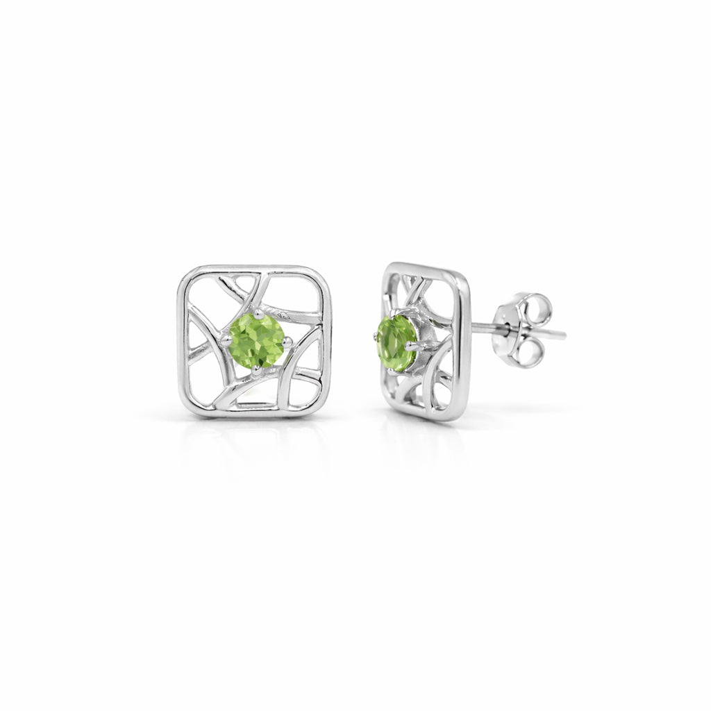 Peridot Arabic Motif Designer Stud Earrings in 925 Silver