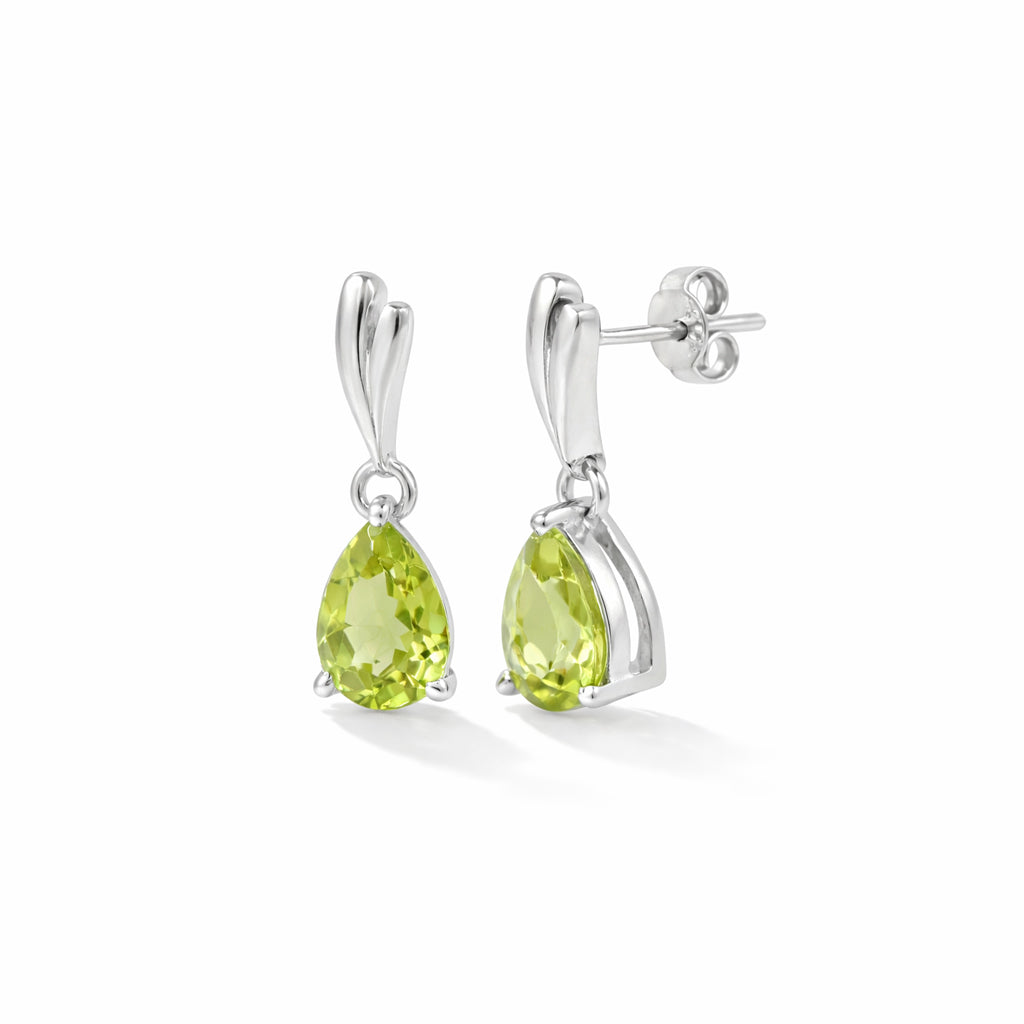 Seashell Inspired Peridot Pear Drop Earrings in 925 Silver