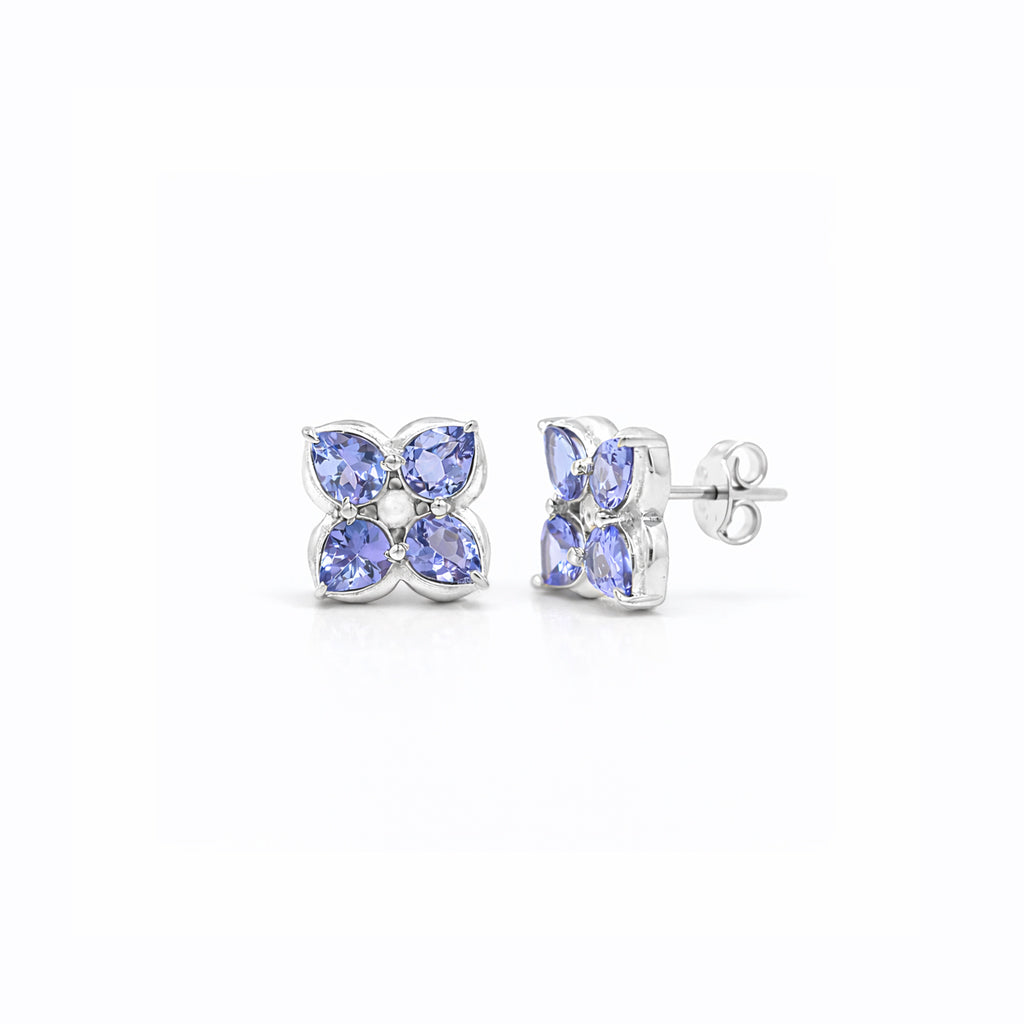Dogwood Flower Tanzanite Stud Earrings in 925 Silver