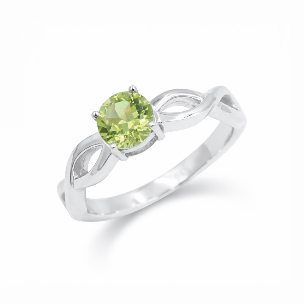 925 Silver Round Peridot Rope Band Ring with Classic Designer Style