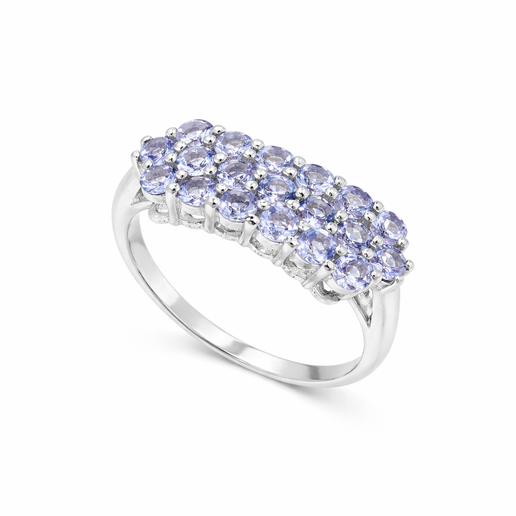 Classic Honeycomb Tanzanite Ring with 19 Round Blue Stones in 925 Silver