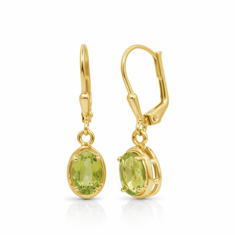 Oval Peridot Leverback Drop Earrings in 925 Silver