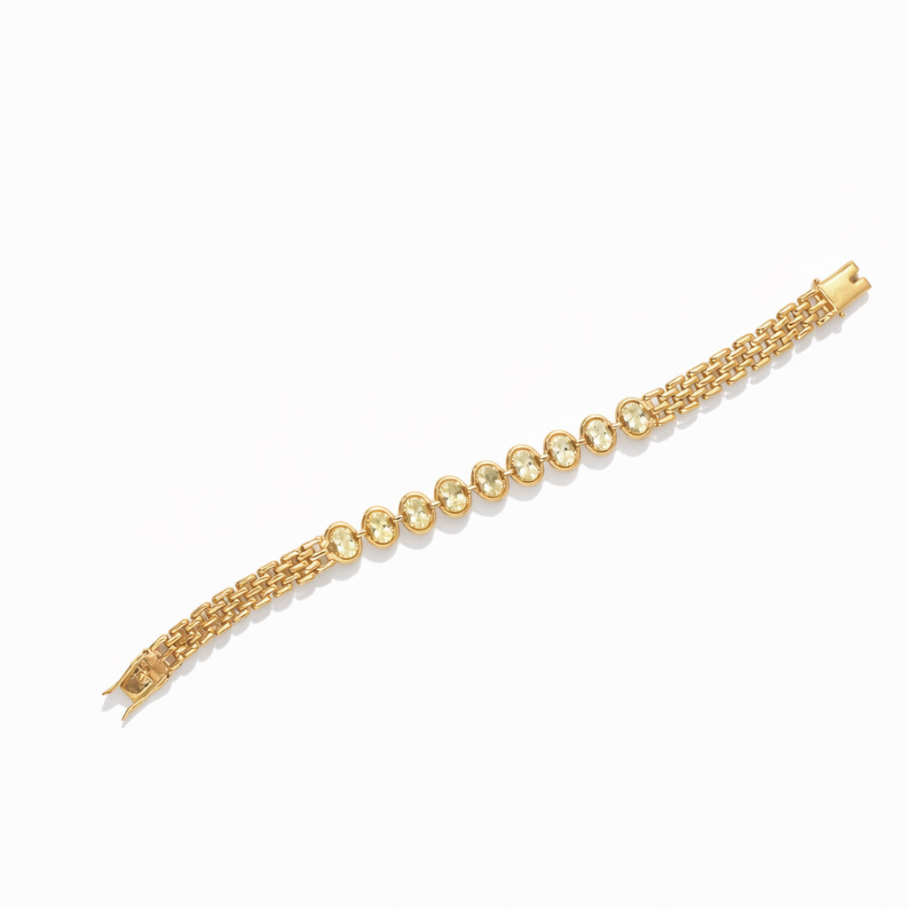 Yellow Aquamarine Oval Stone Mesh Chain Bracelet in 925 Silver