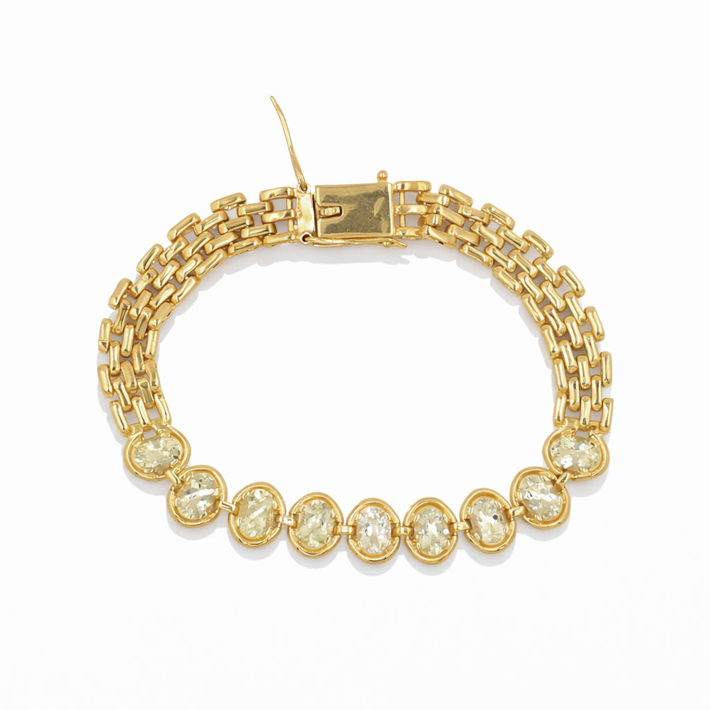 Yellow Aquamarine Oval Stone Mesh Chain Bracelet in 925 Silver