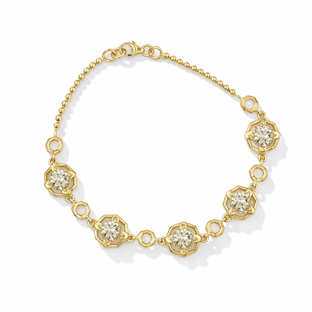 Yellow Aquamarine Octagon Charm Prong Set Bracelet in 925 Silver