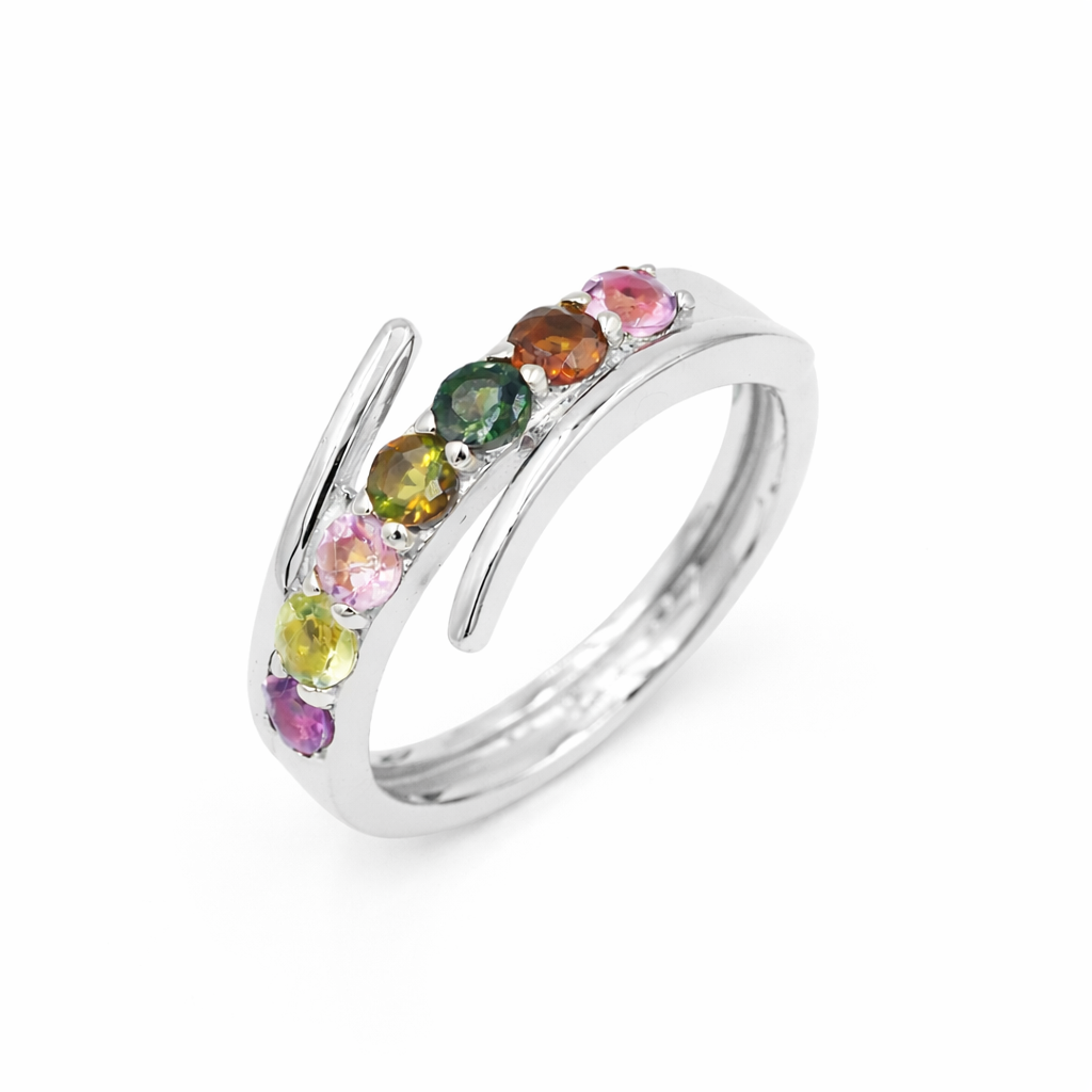 Seven Stone Tourmaline Fancy Band Ring in 925 Silver