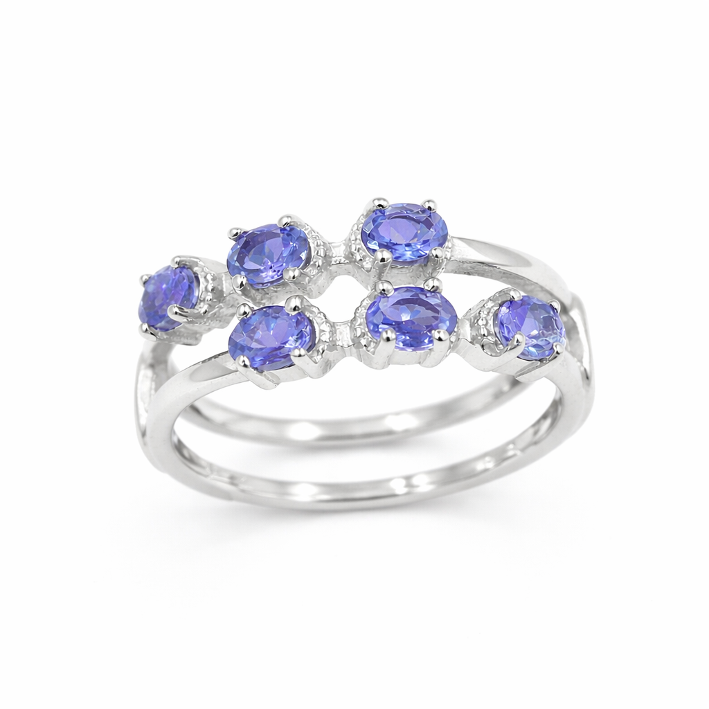 Double Row Six Oval Tanzanite Ring in 925 Silver