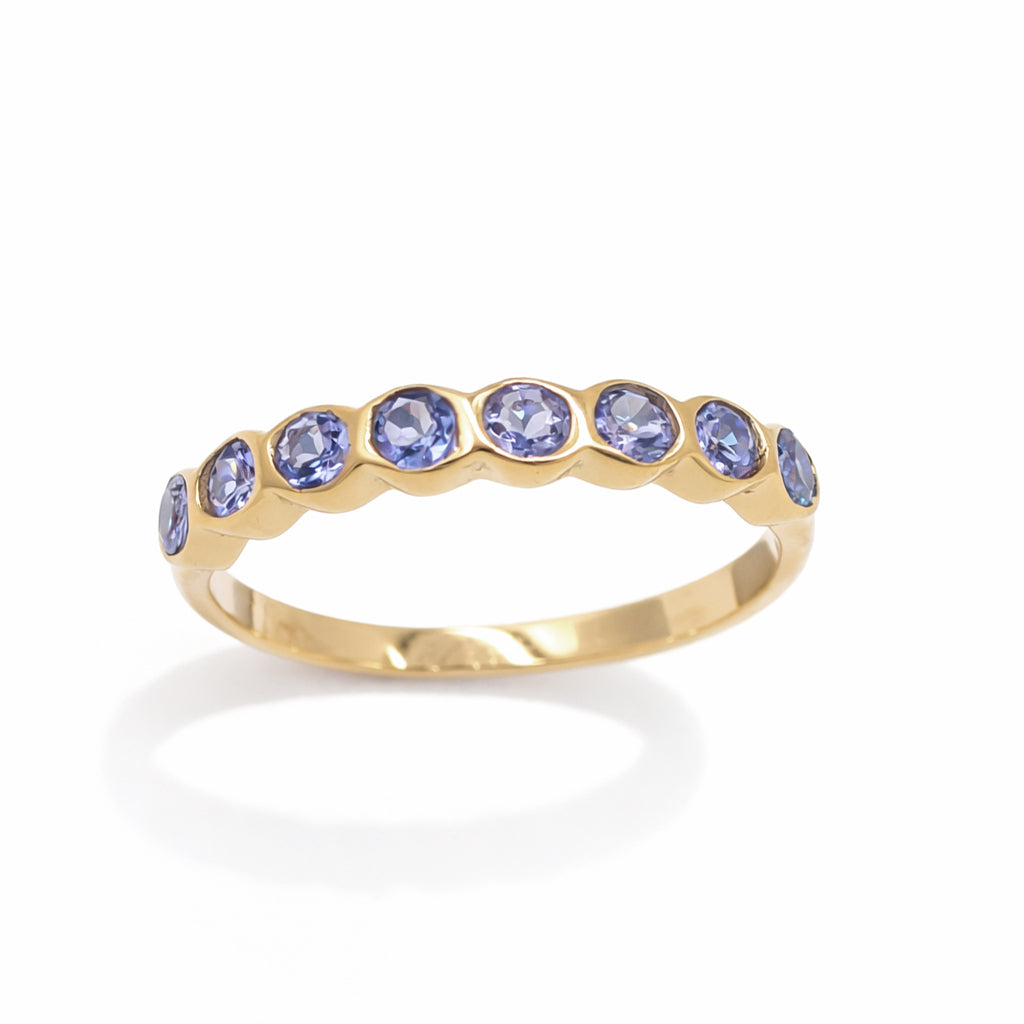 Round Tanzanite Bezel Set Band Ring in 925 Silver