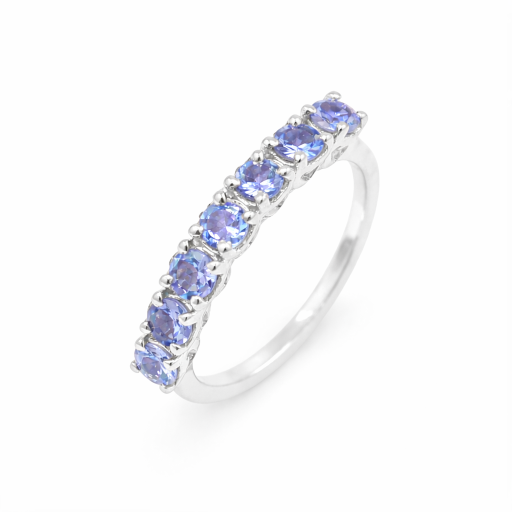 Seven Stages Tanzanite Round Stone Ring in 925 Silver