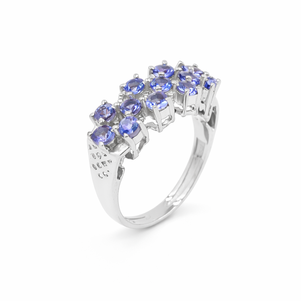13 Stone Blue Tanzanite Cluster Ring in 925 Silver