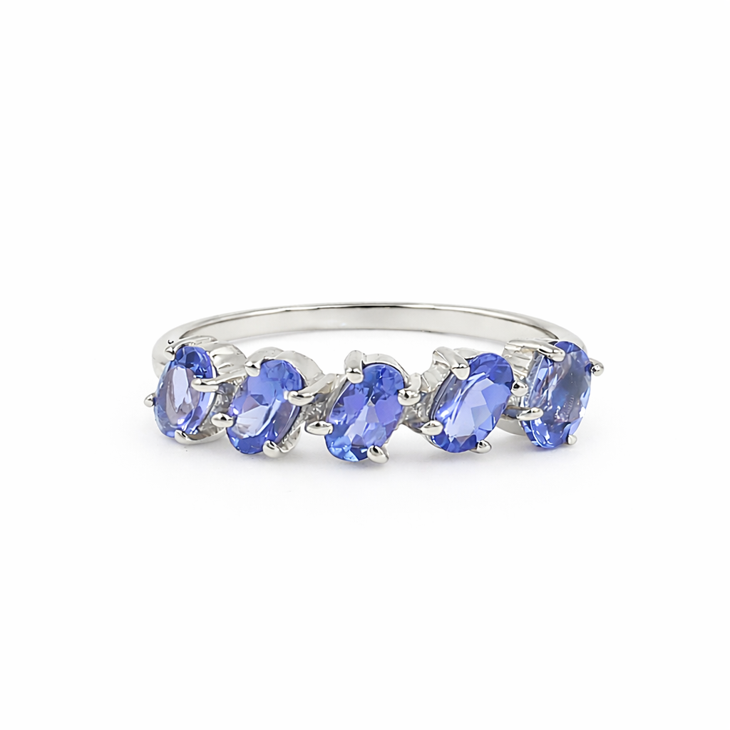 Five Pillars Tanzanite Oval Ring in 925 Silver