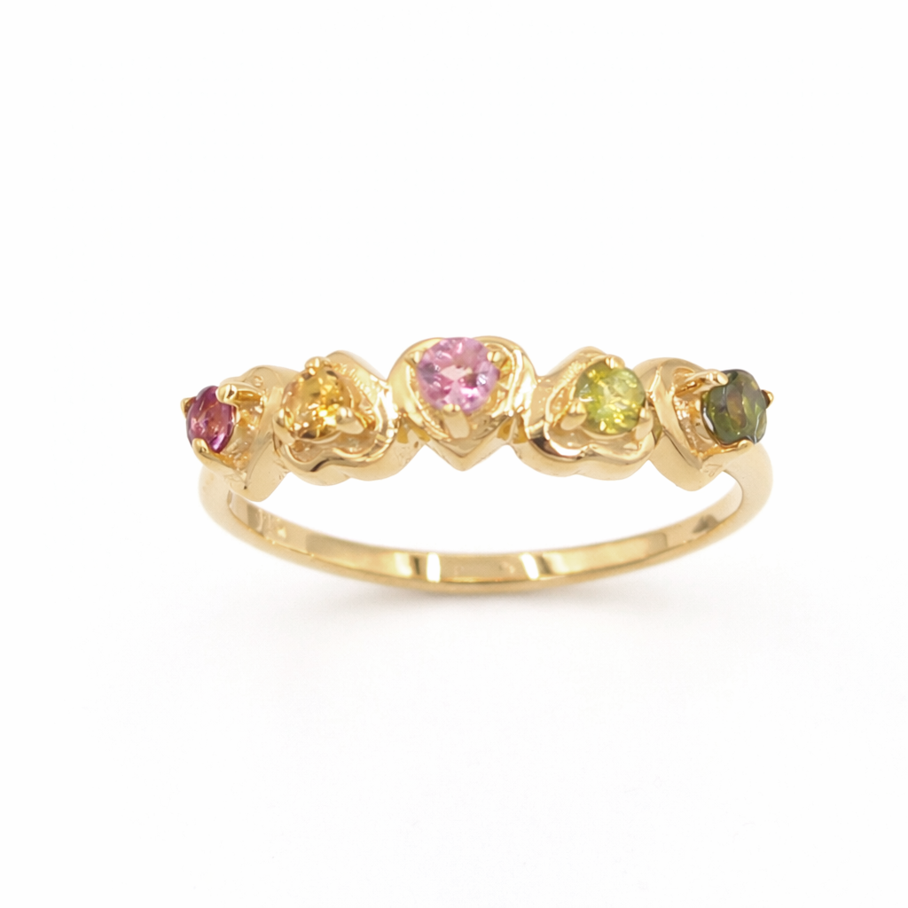 Multi Tourmaline Five Stone Heart Band Ring in 925 Sterling Silver