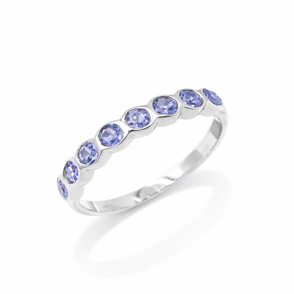 Round Tanzanite Bezel Set Band Ring in 925 Silver