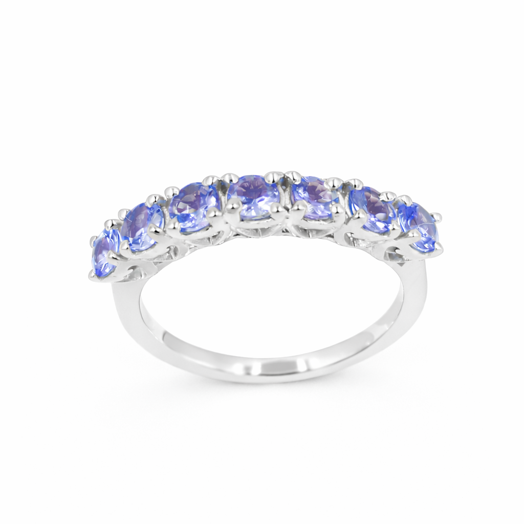 Seven Stages Tanzanite Round Stone Ring in 925 Silver