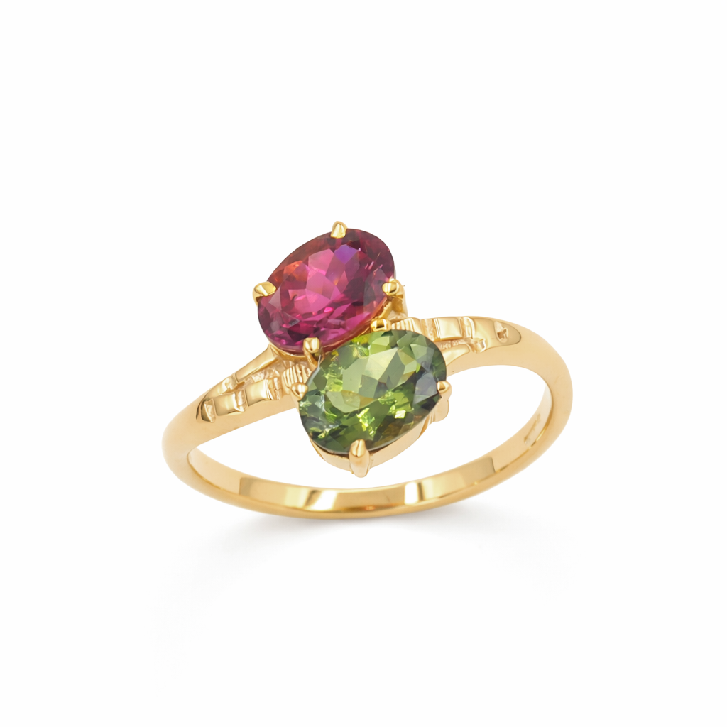 Multi Tourmaline Toi et Moi Ring in 925 Sterling Silver