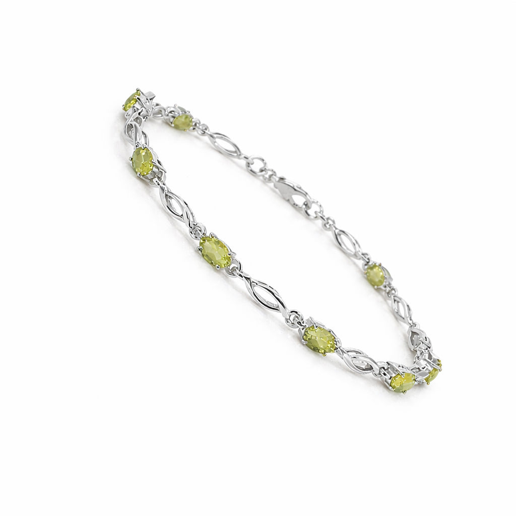 Peridot Oval Stone Charm & Blank Link Bracelet in 925 Silver