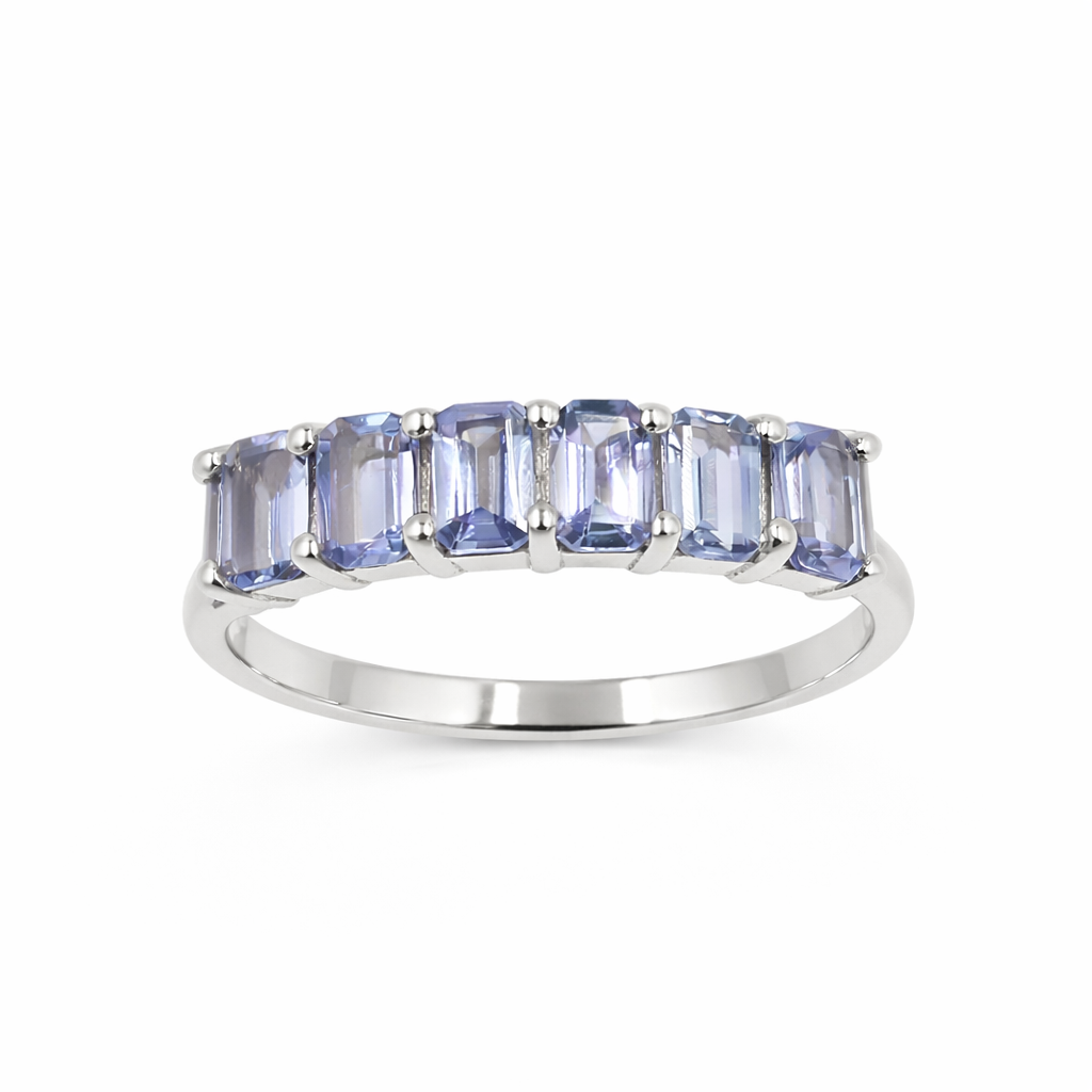 Seven Blue Stone Octagon Tanzanite Band in 925 Silver