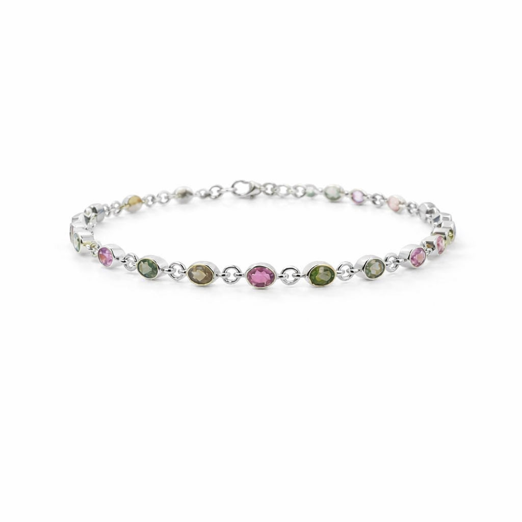 Multi Tourmaline Oval Bezel Set Bracelet in 925 Silver
