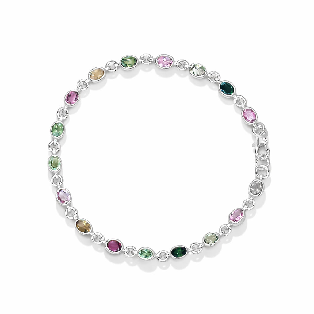 Multi Tourmaline Oval Bezel Set Bracelet in 925 Silver
