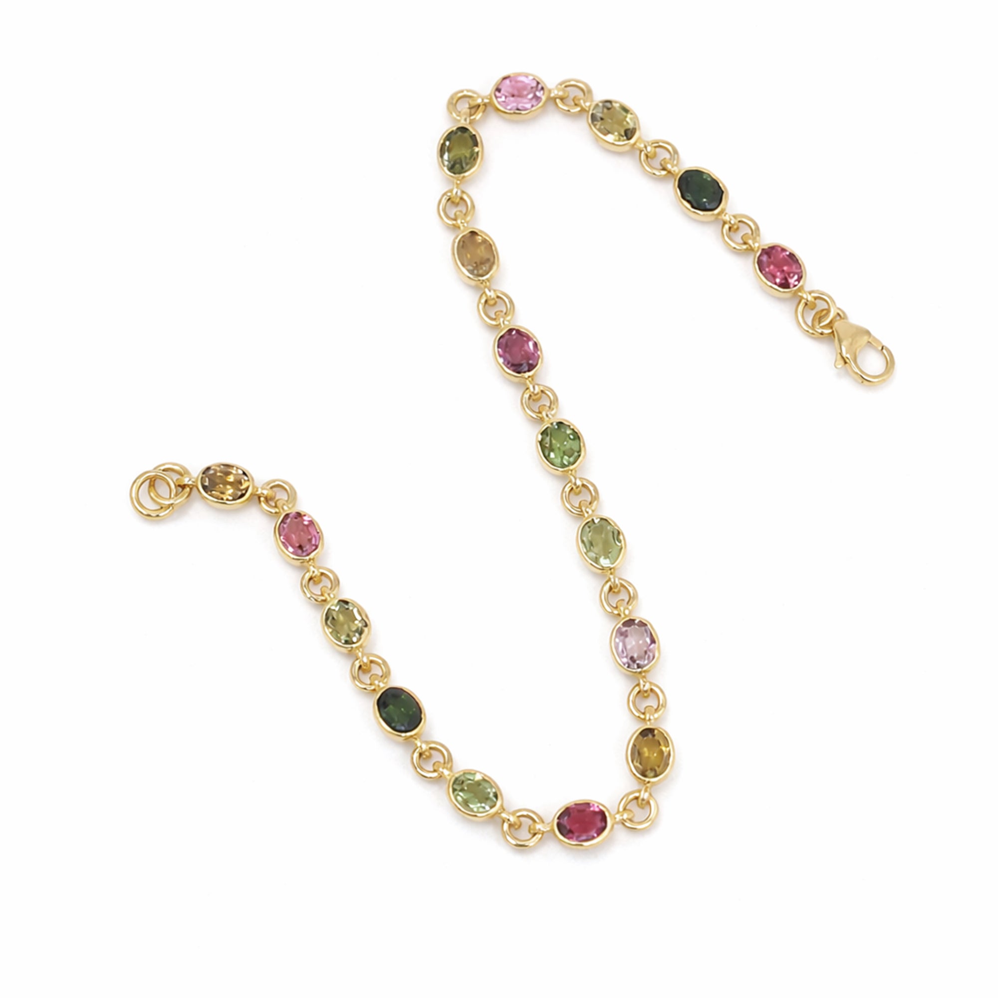 Multi Tourmaline Oval Bezel Set Bracelet in 925 Silver