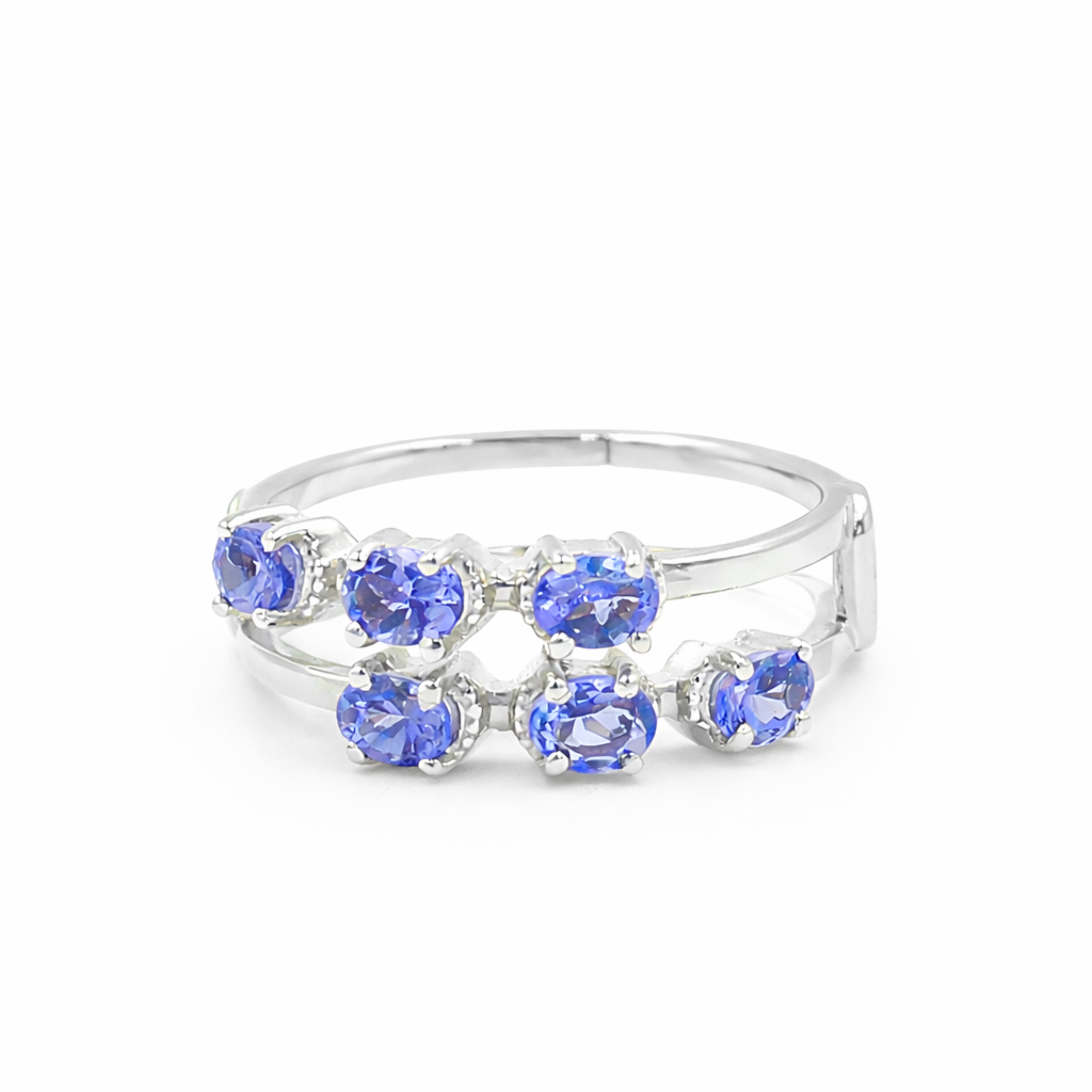 Double Row Six Oval Tanzanite Ring in 925 Silver
