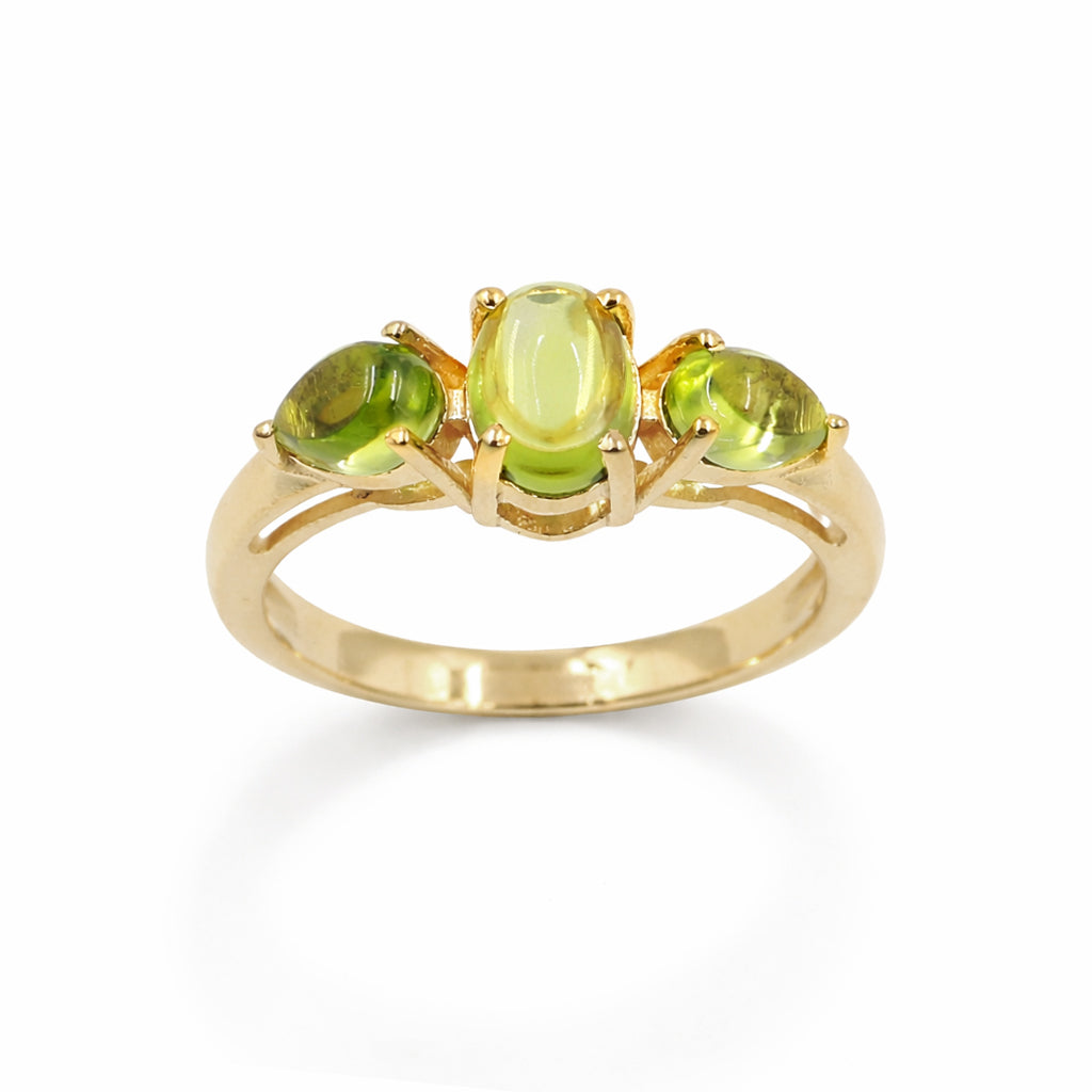 Peridot Cabochon Three Stone Ring in 925 Silver