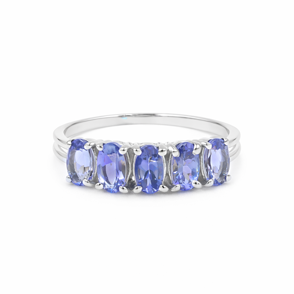 Five Stages Blue Tanzanite Oval Ring in 925 Silver