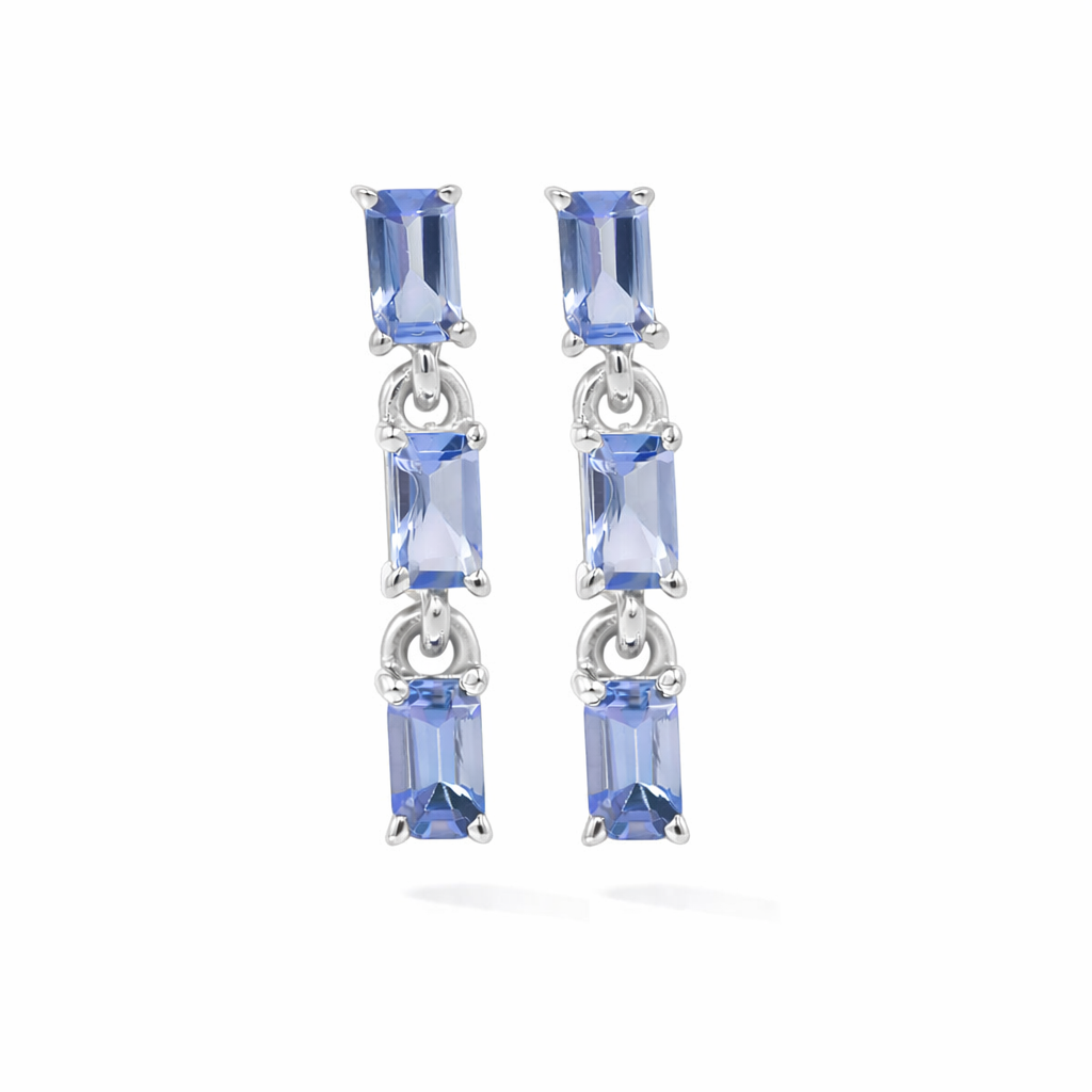 Octagon Tanzanite Drop Stud Earrings in 925 Silver