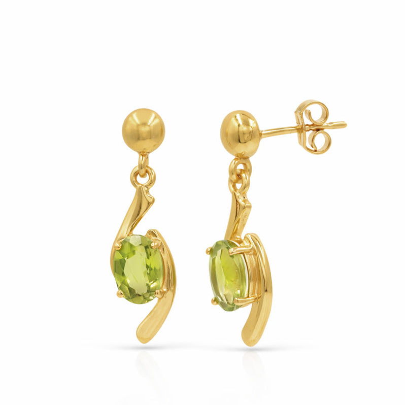 Peridot Oval Drop Earrings Artistic Curve Design in 925 Silver