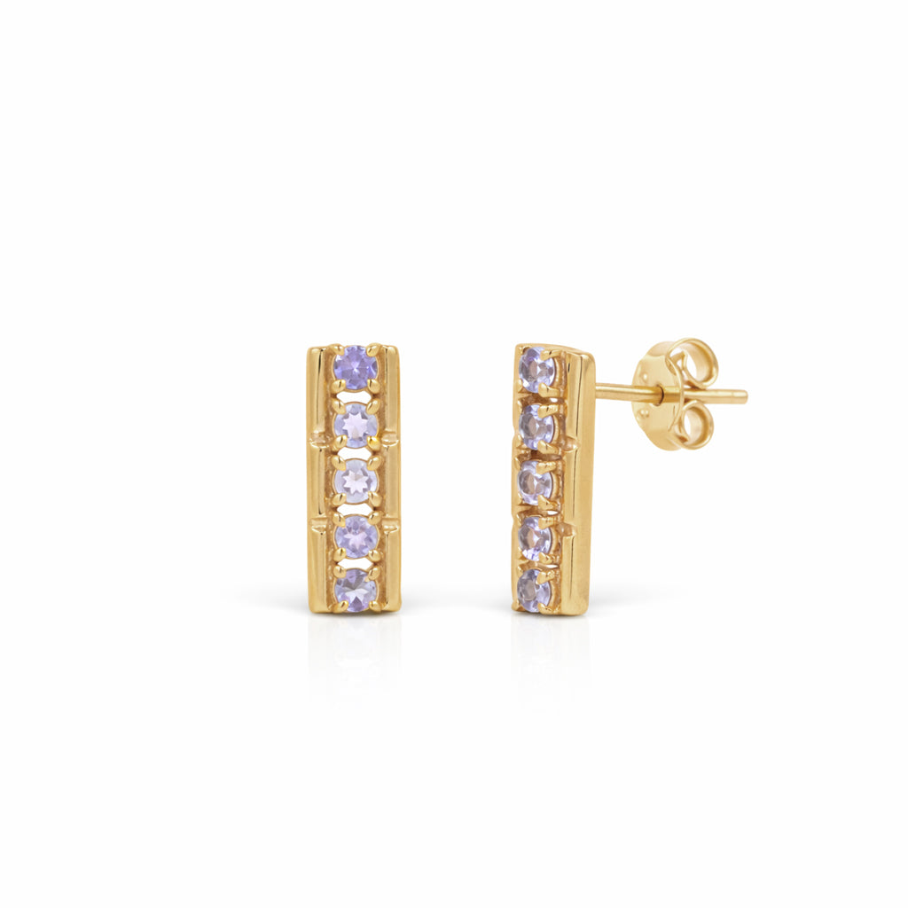 Tanzanite Bar Stud Earrings 10 Stone Design in 925 Silver