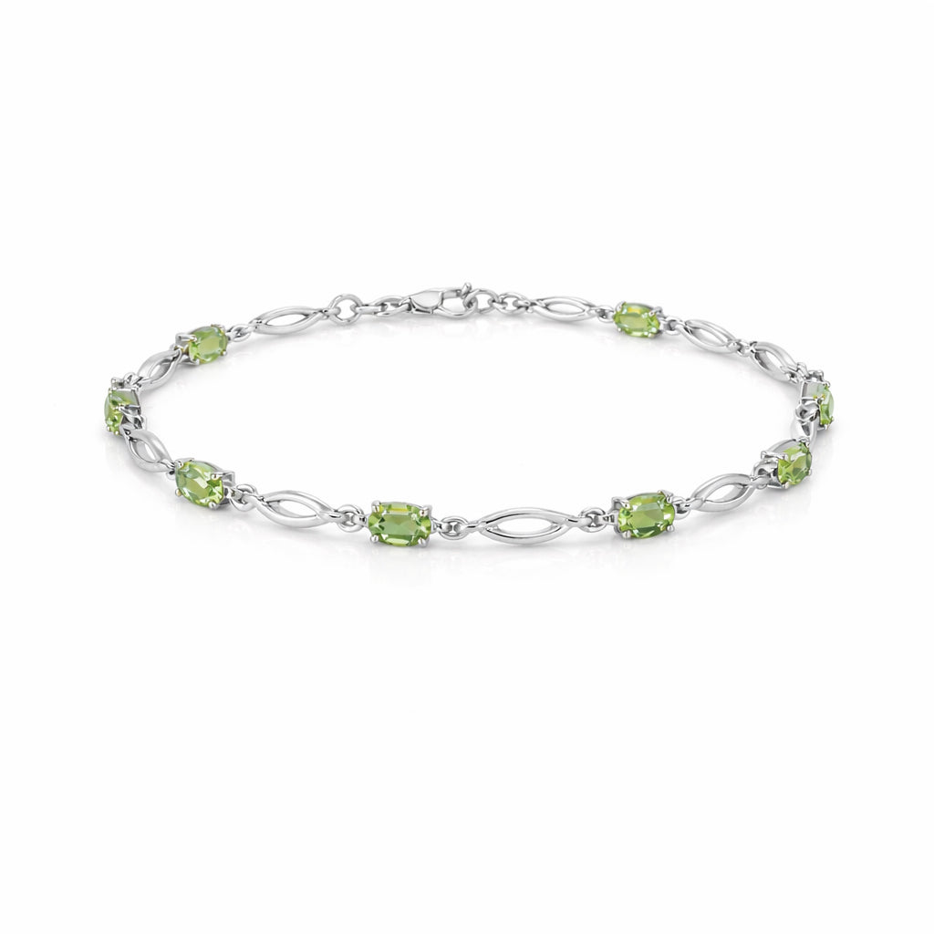 Peridot Oval Stone Charm & Blank Link Bracelet in 925 Silver