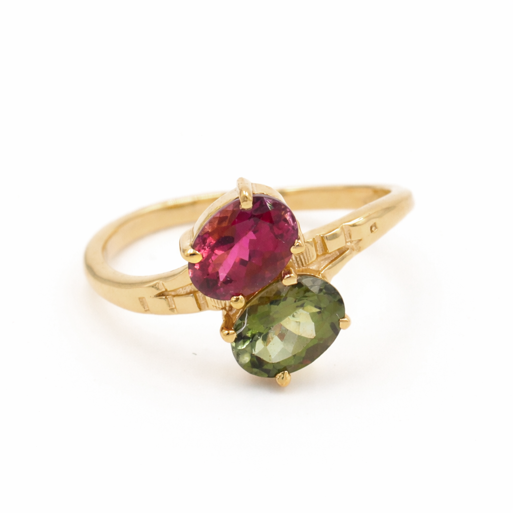 Multi Tourmaline Toi et Moi Ring in 925 Sterling Silver