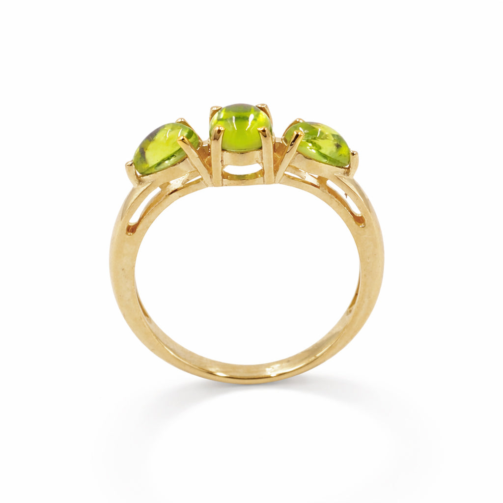 Peridot Cabochon Three Stone Ring in 925 Silver