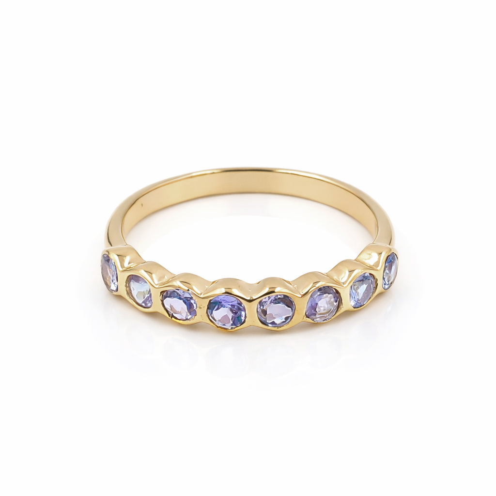 Round Tanzanite Bezel Set Band Ring in 925 Silver