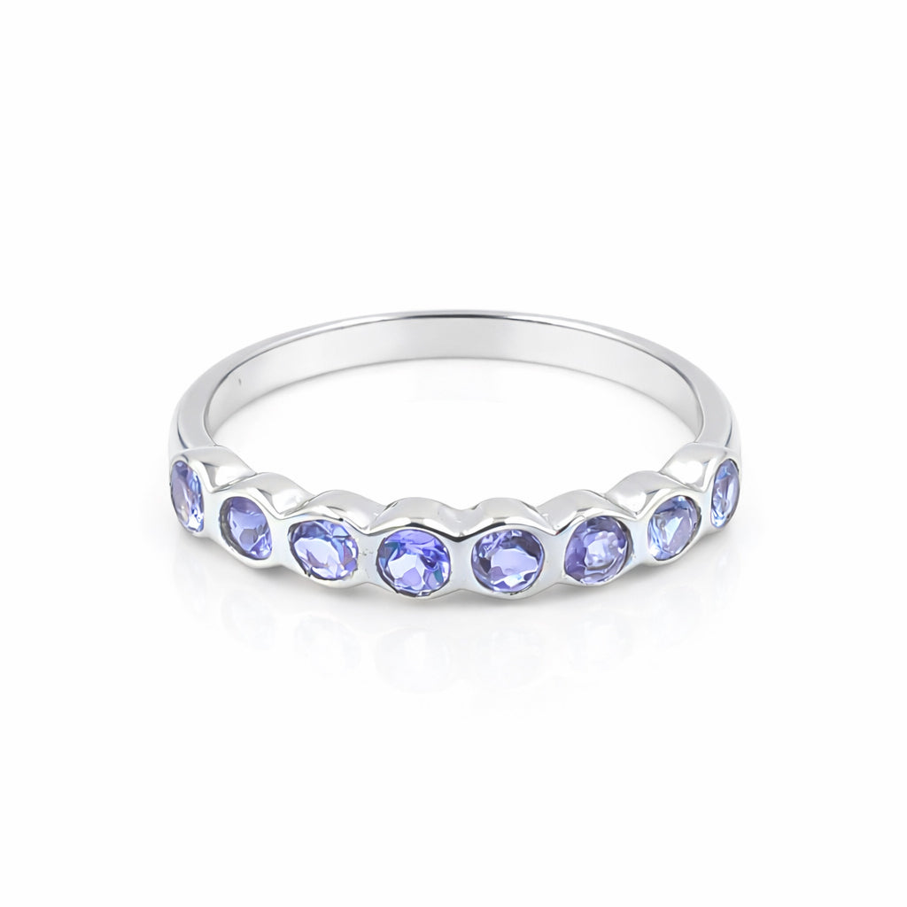 Round Tanzanite Bezel Set Band Ring in 925 Silver