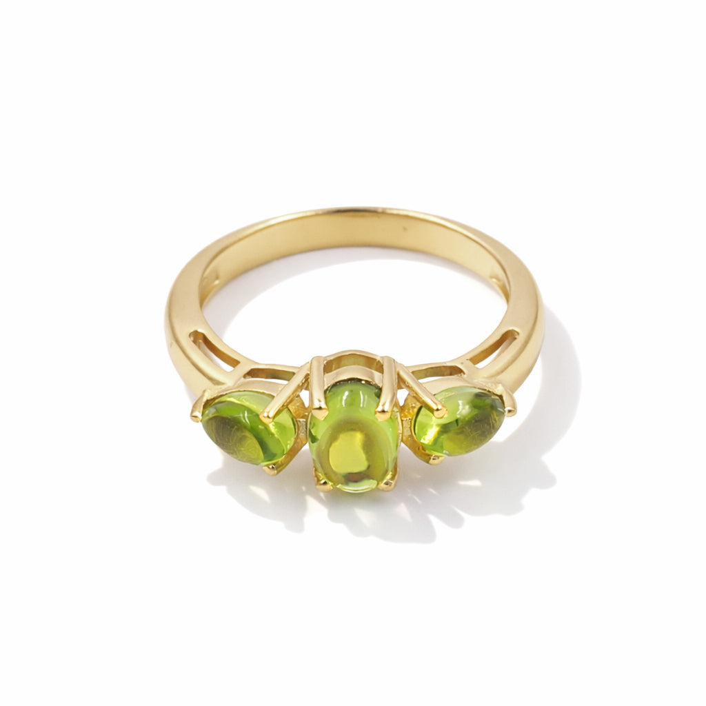 Peridot Cabochon Three Stone Ring in 925 Silver