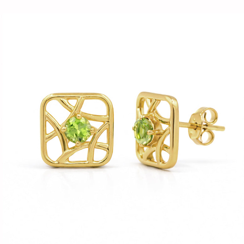 Peridot Arabic Motif Designer Stud Earrings in 925 Silver