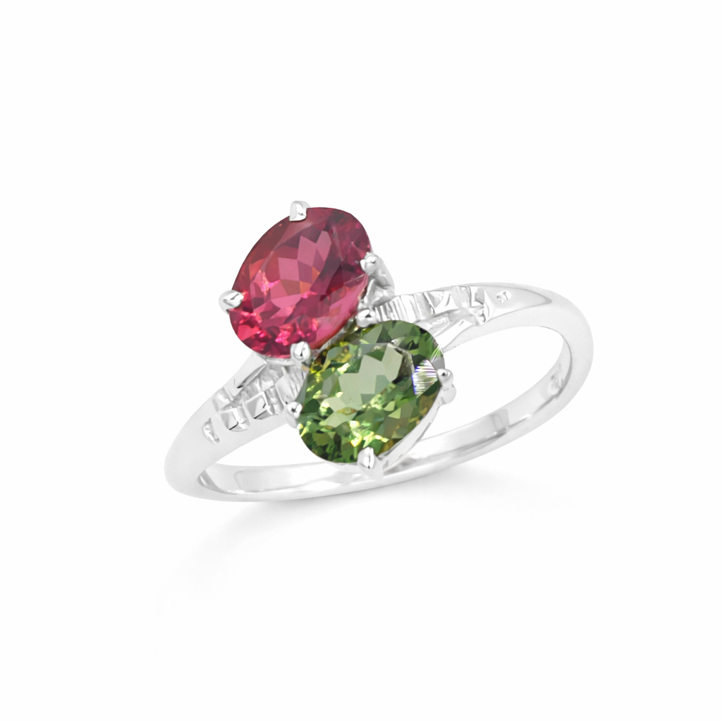 Multi Tourmaline Toi et Moi Ring in 925 Sterling Silver
