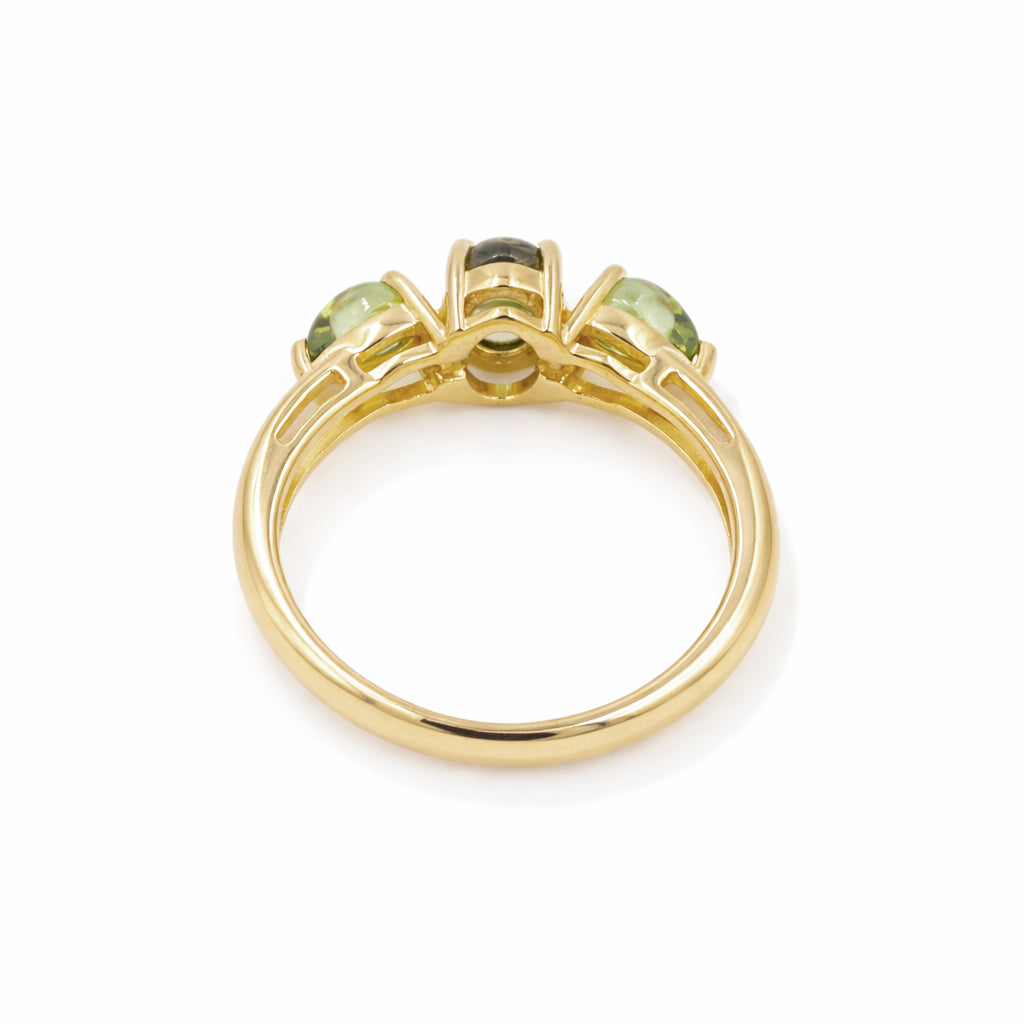 Peridot Cabochon Three Stone Ring in 925 Silver