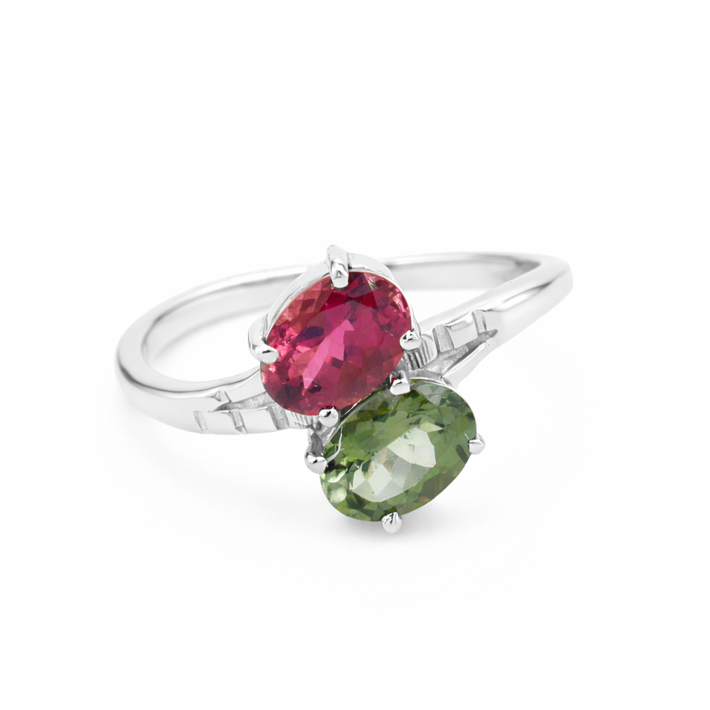 Multi Tourmaline Toi et Moi Ring in 925 Sterling Silver