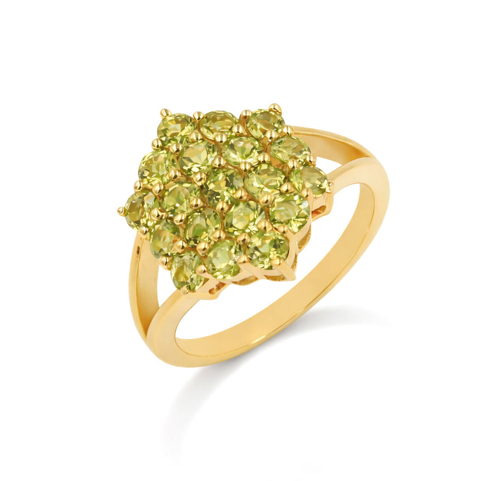 Natural Peridot Round Honeycomb Statement Ring in silver 925