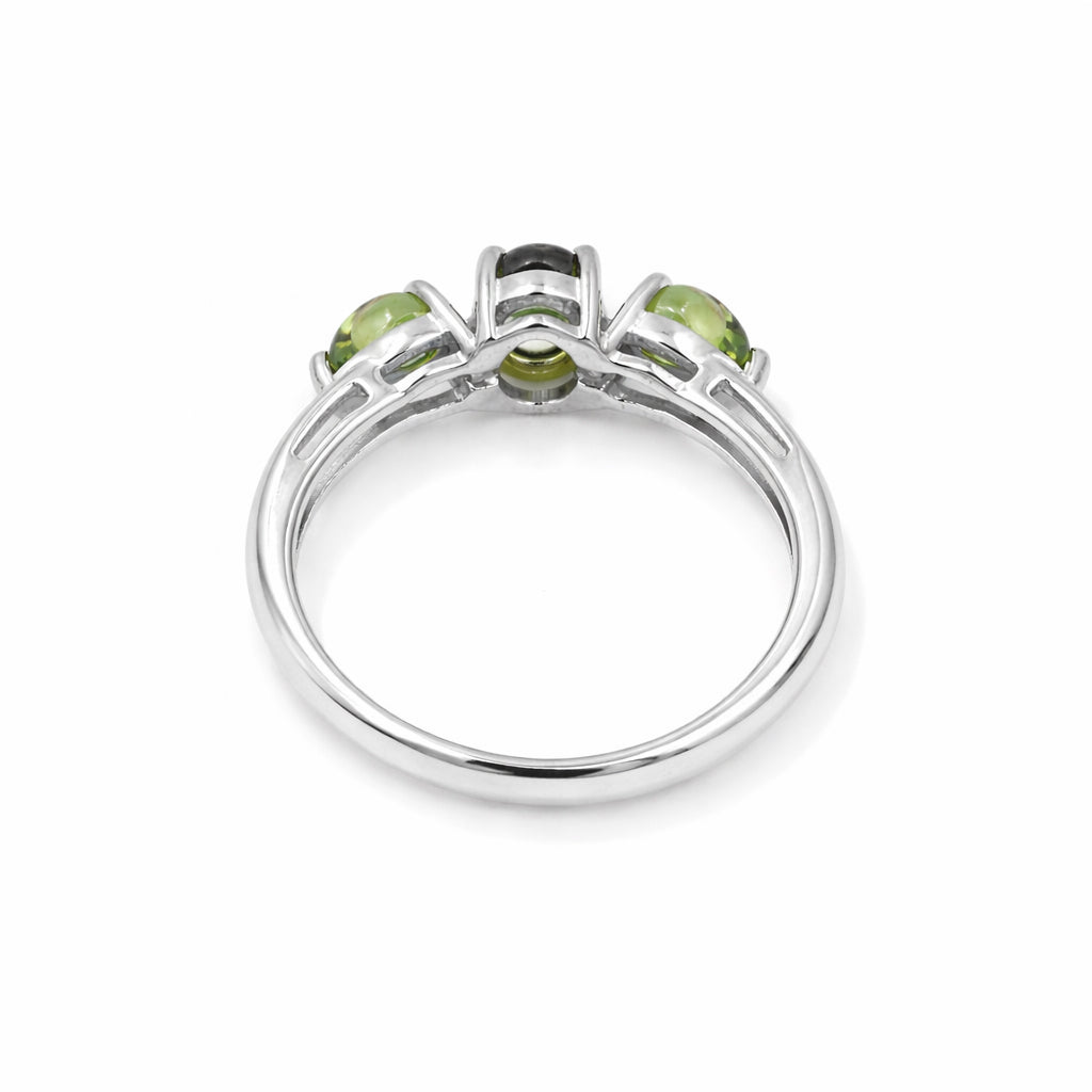 Peridot Cabochon Three Stone Ring in 925 Silver
