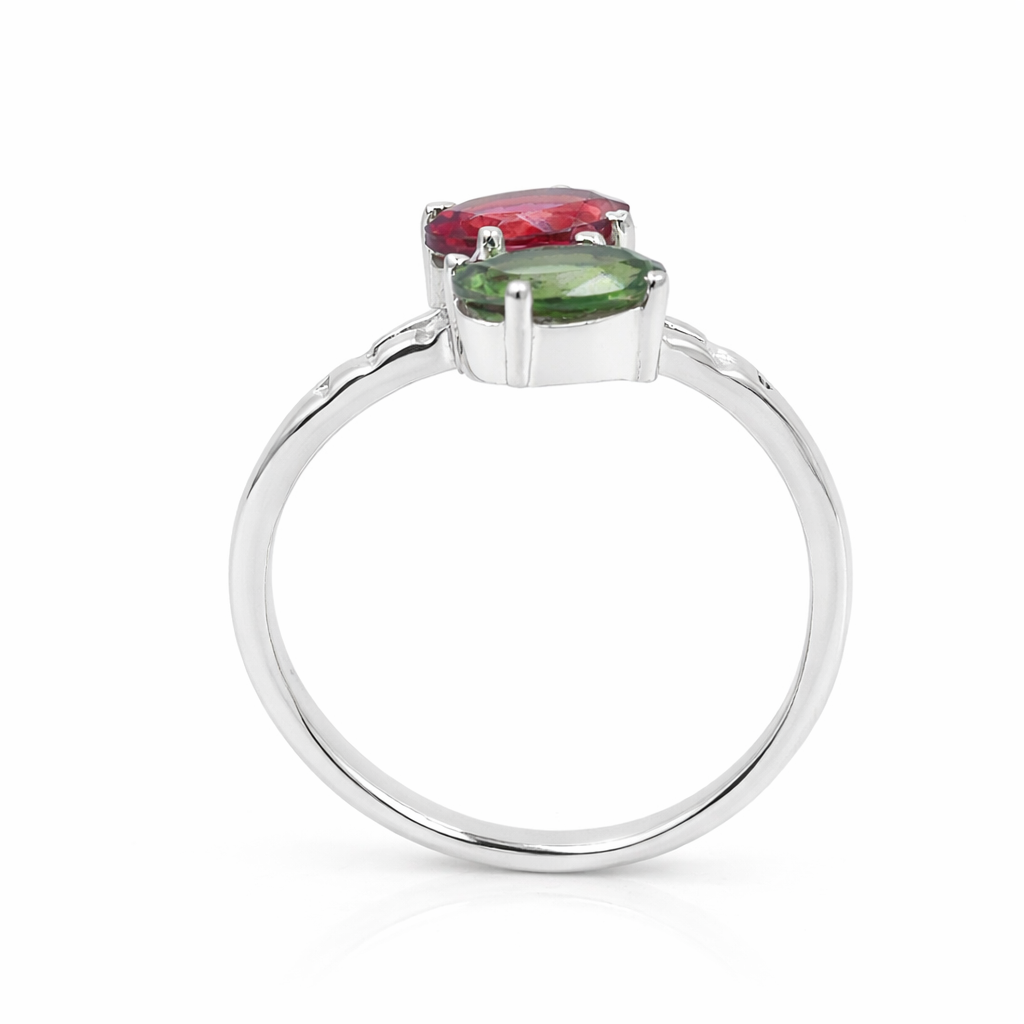 Multi Tourmaline Toi et Moi Ring in 925 Sterling Silver
