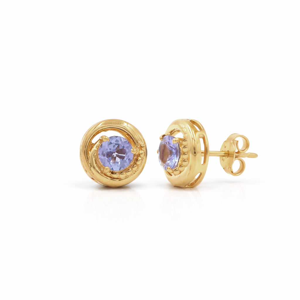 Round Tanzanite Circle Stud Earrings in 925 Silver