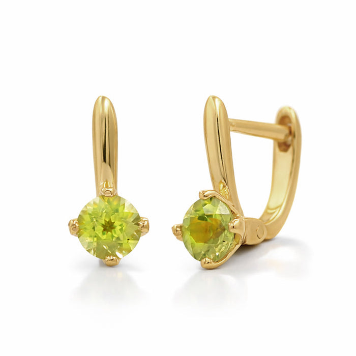 Round Peridot Huggie Earrings with Jacket Lock in 925 Silver