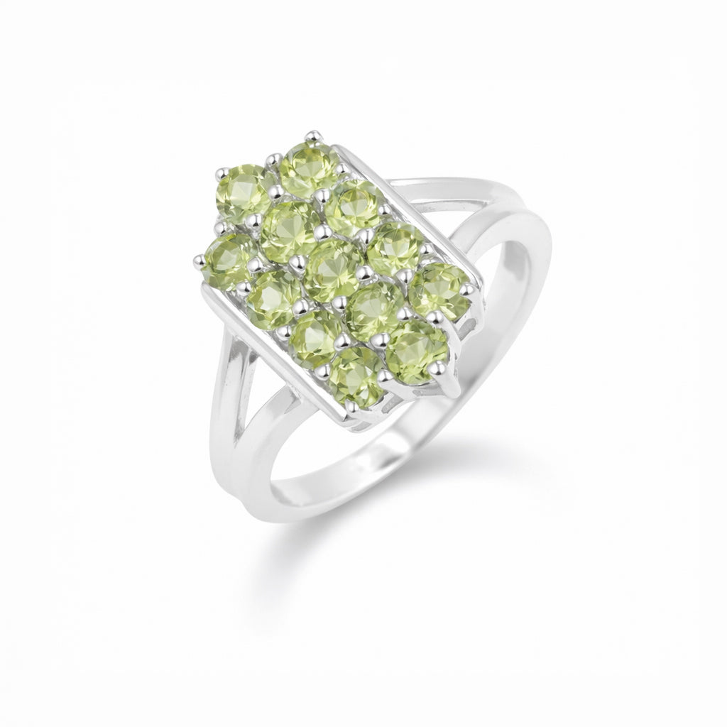 925 Silver Peridot Honeycomb Stacker Ring with Three-Row Geometric Band